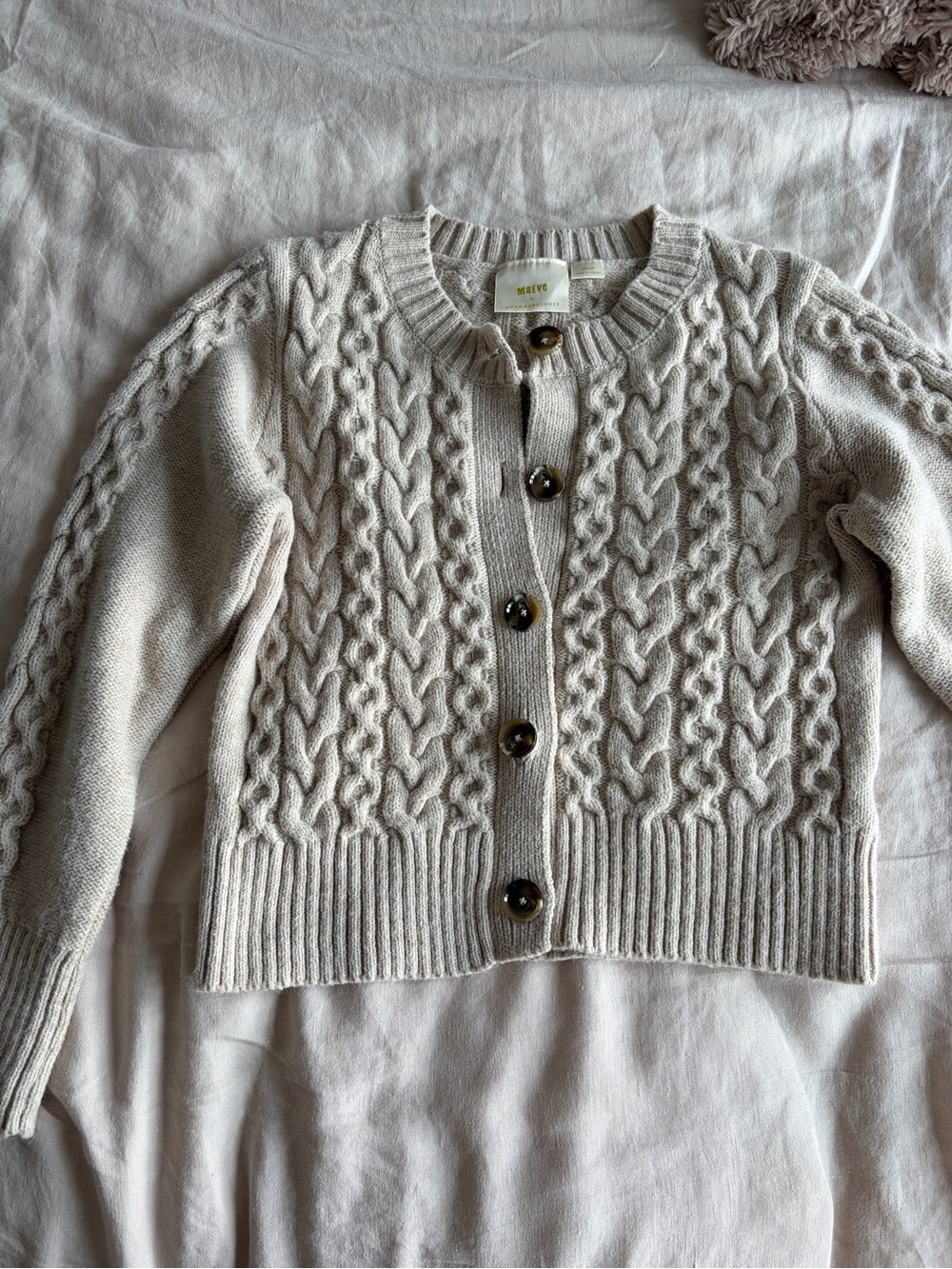 Anthropologie Cream Cable-Knit Button Cardigan